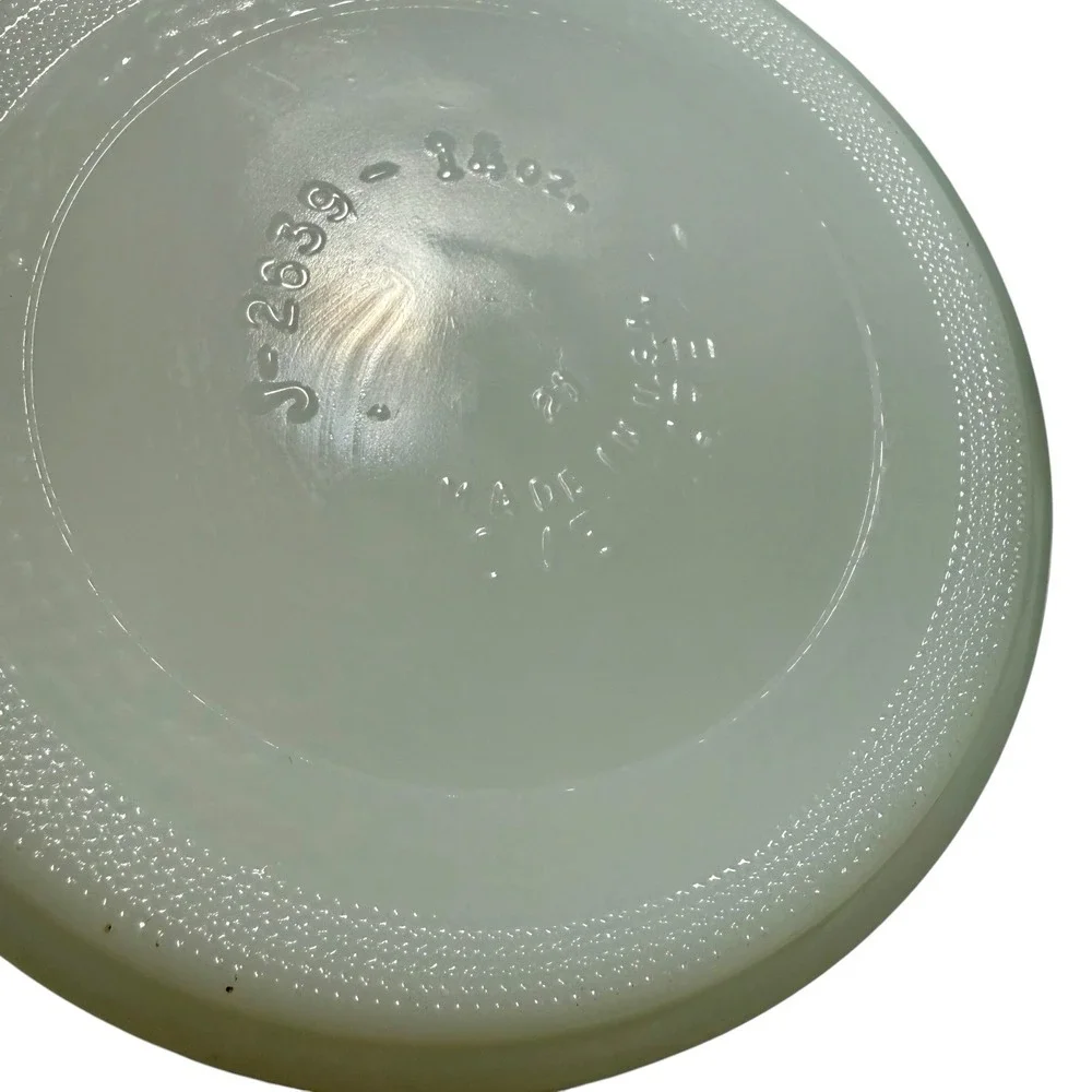 3 Jeannette Glasbake 14oz. Blueberry Pattern J-2639 Soup Bowl Handle Milk Glass